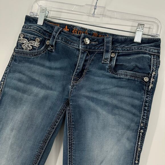 VTG y2k Women's Low Rise Rock Revival Medium Wash Blue Denim Betty Bootcut Jeans - Picture 3 of 9